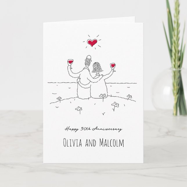 Happy 50th Wedding Anniversary Red Heart Couple Card (Front)