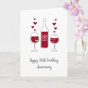 Happy 50th Wedding Anniversary Red Wine Heart Card