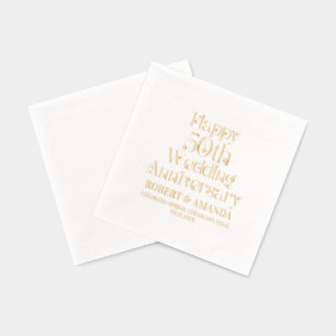 Happy 50th Wedding Anniversary Retro Typography Foil Napkins