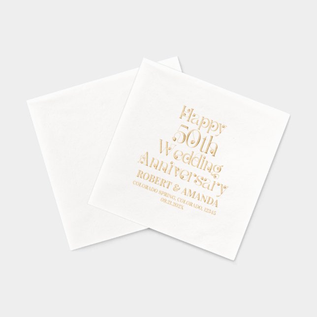 Happy 50th Wedding Anniversary Retro Typography Foil Napkins (Back)