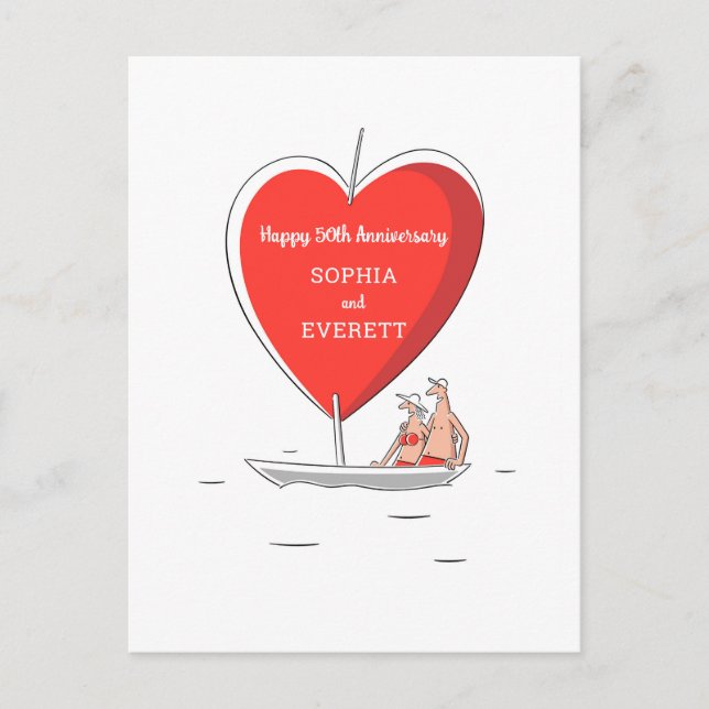 Happy 50th Wedding Anniversary Sailboat Heart Card (Front)