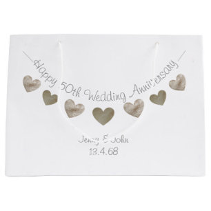 Happy 50th Wedding anniversary with golden hearts Large Gift Bag