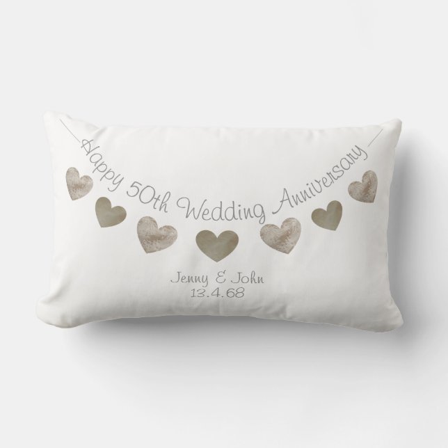Happy 50th Wedding anniversary with golden hearts Lumbar Cushion (Front)