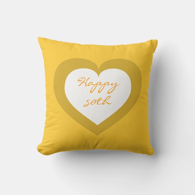 Happy 50th white and gold heart cushion (Front)