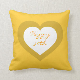 Happy 50th white and gold heart cushion