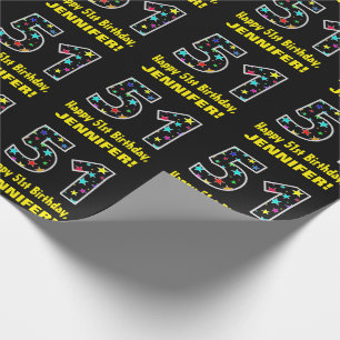 Happy 51st Birthday, Fun Colourful Stars Pattern 5 Wrapping Paper