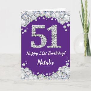 Happy 51st Birthday Purple and Silver Glitter Card