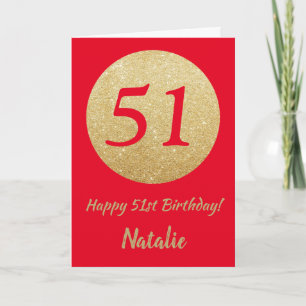 Happy 51st Birthday Red and Gold Glitter Card