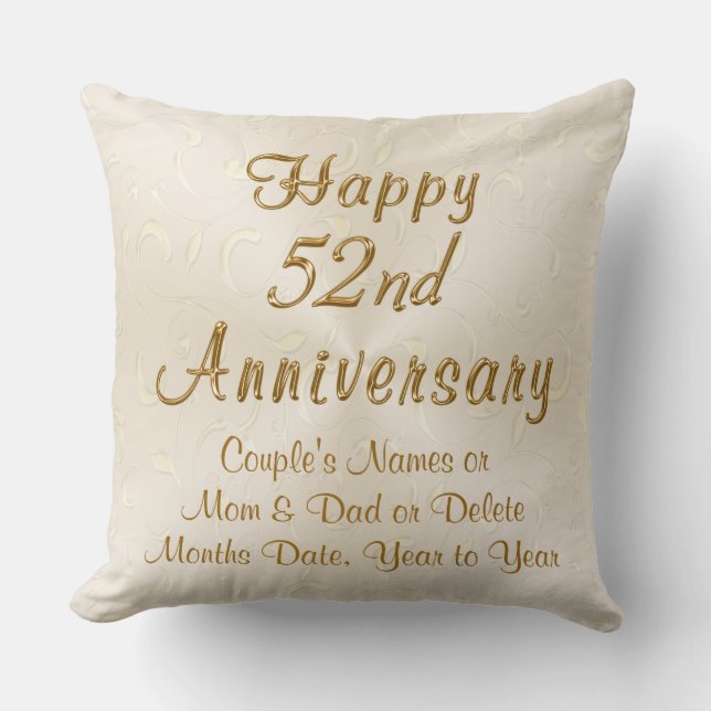 Happy 52nd Anniversary Gifts, Personalised Pillow (Front)
