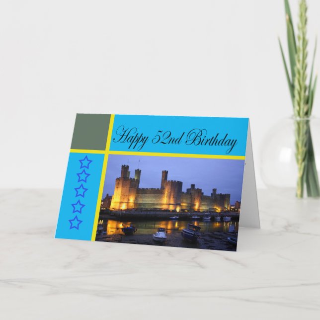 Happy 52nd Birthday Caernarfon Castle Card (Front)