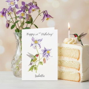Happy 52nd Birthday Columbine with Hummingbird Card
