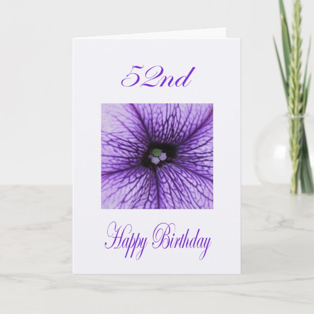 Happy 52nd Birthday purple Blossom Card (Front)