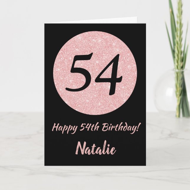 Happy 54th Birthday Black and Rose Pink Gold Card (Front)