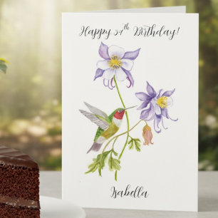 Happy 54th Birthday Columbine with Hummingbird Card