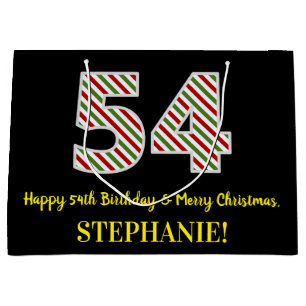 Happy 54th Birthday & Merry Christmas, Custom Name Large Gift Bag