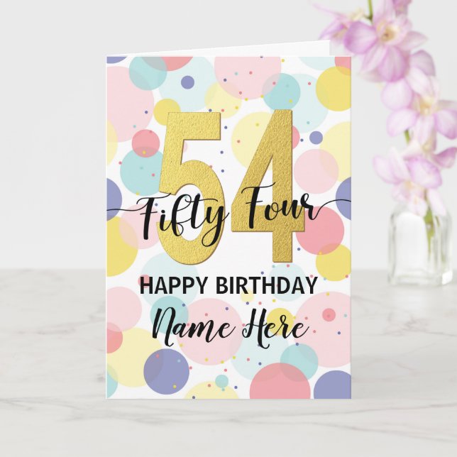 Happy 54th Birthday Pastel Rainbow Gold Woman Card (Orchid)