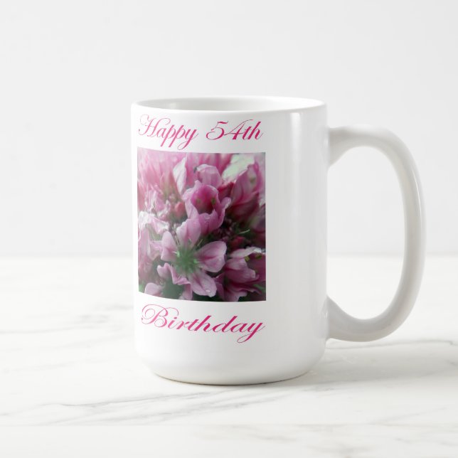 Happy 54th Birthday Pink and Green Flower Coffee Mug (Right)