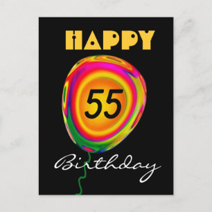 Happy 55 Birthday Colourful Gold Green Red Balloon Postcard