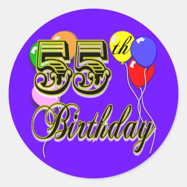 Happy 55th Birthday Celebration Classic Round Sticker (Front)