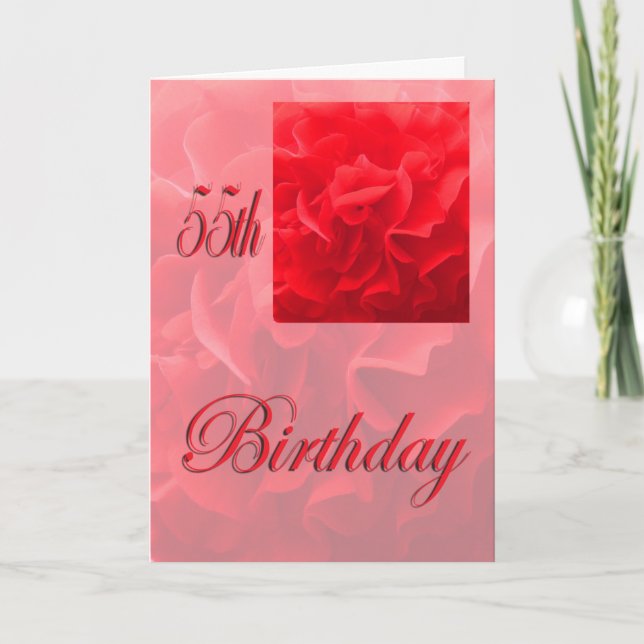 Happy 55th Birthday Dianthus Red Flower Card (Front)