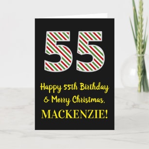 Happy 55th Birthday & Merry Christmas, Custom Name Card