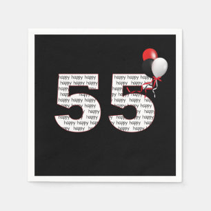 Happy 55th Birthday On Black Napkins