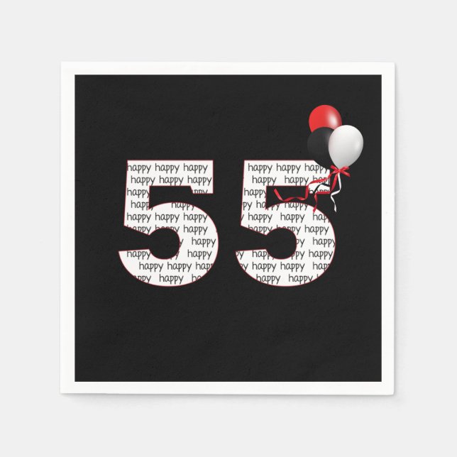 Happy 55th Birthday On Black  Napkins (Front)