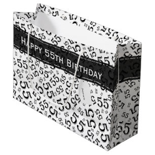 Happy 55th Birthday Party Theme Black and White Large Gift Bag