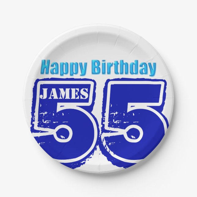 Happy 55th Birthday Personalised Paper Plate (Front)