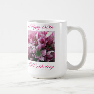 Happy 55th Birthday Pink and Green Flower Coffee Mug
