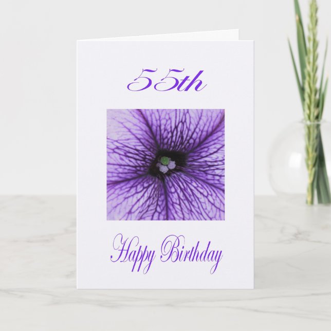 Happy 55th Birthday purple Blossom Card (Front)