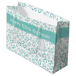 Happy 55th Birthday Random Number Pattern Teal Large Gift Bag