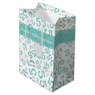 Happy 55th Birthday Random Number Pattern Teal Medium Gift Bag