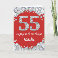 Happy 55th Birthday Red and Silver Glitter Card