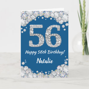 Happy 56th Birthday Blue and Silver Glitter Card