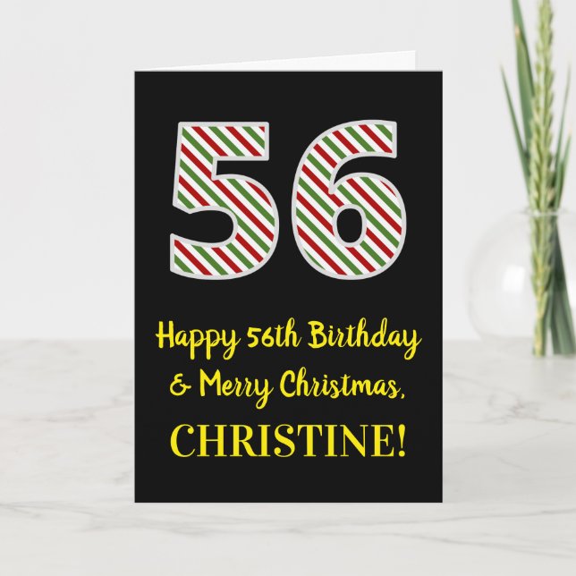 Happy 56th Birthday & Merry Christmas, Custom Name Card (Front)