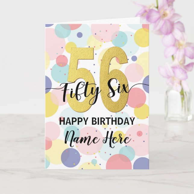 Happy 56th Birthday Pastel Rainbow Gold Woman Card (Orchid)