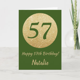 Happy 57th Birthday Green and Gold Glitter Card