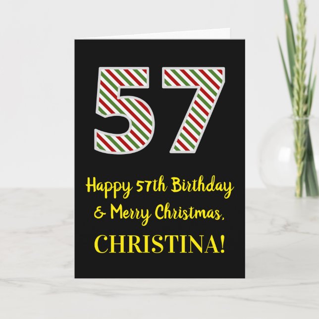 Happy 57th Birthday & Merry Christmas, Custom Name Card (Front)