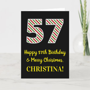 Happy 57th Birthday & Merry Christmas, Custom Name Card