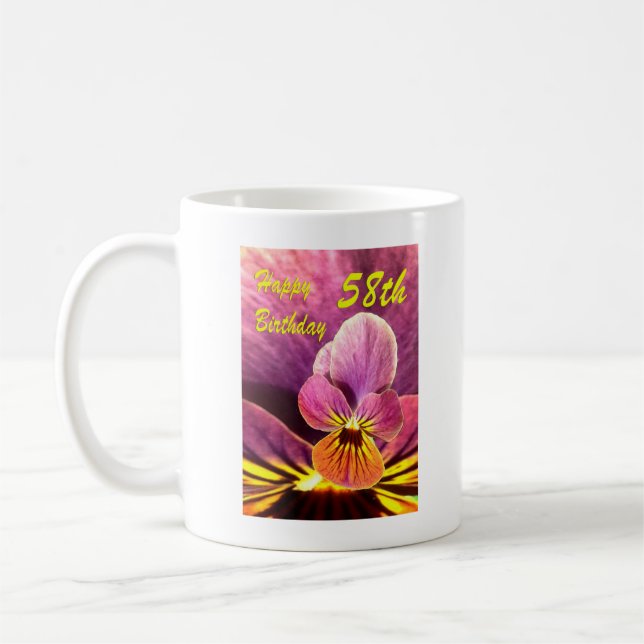 Happy 58th Birthday Flower Pansy Coffee Mug (Left)
