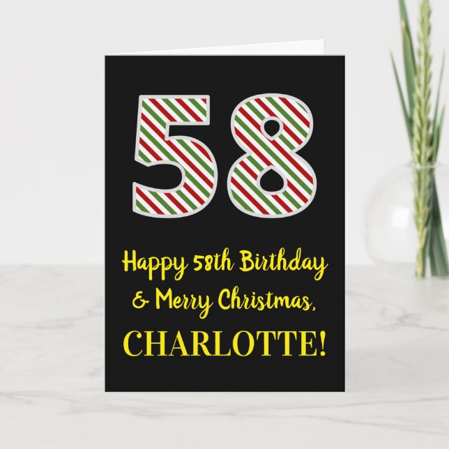 Happy 58th Birthday & Merry Christmas, Custom Name Card (Front)