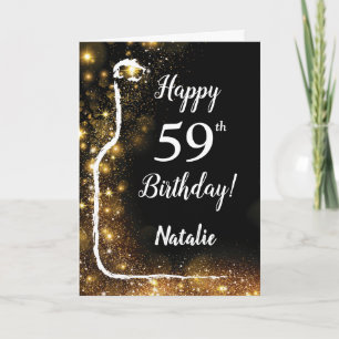 Happy 59th Birthday Black and Gold Glitter Wine Card