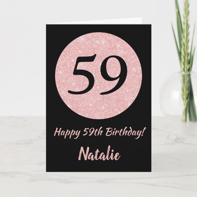 Happy 59th Birthday Black and Rose Pink Gold Card (Front)