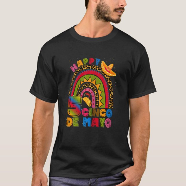 Happy 5 Cinco De Mayo Rainbow Mexican Fiesta Taco T-Shirt (Front)