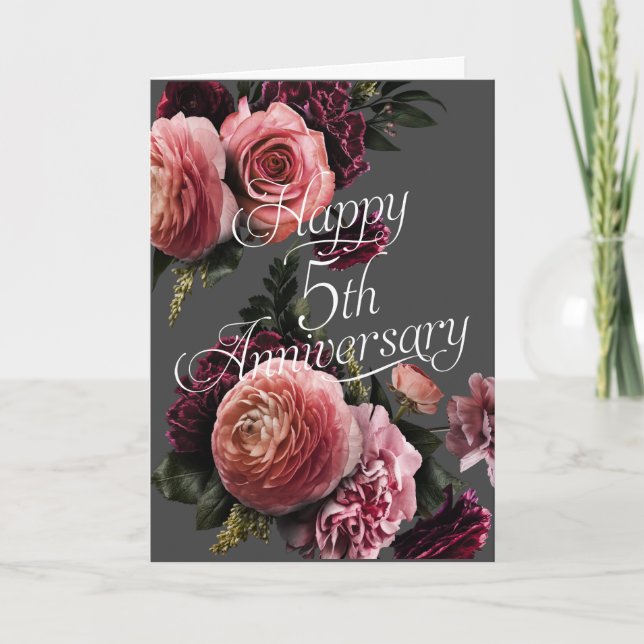 Happy 5th  Anniversary-Elegant Floral Anniversary Card (Front)