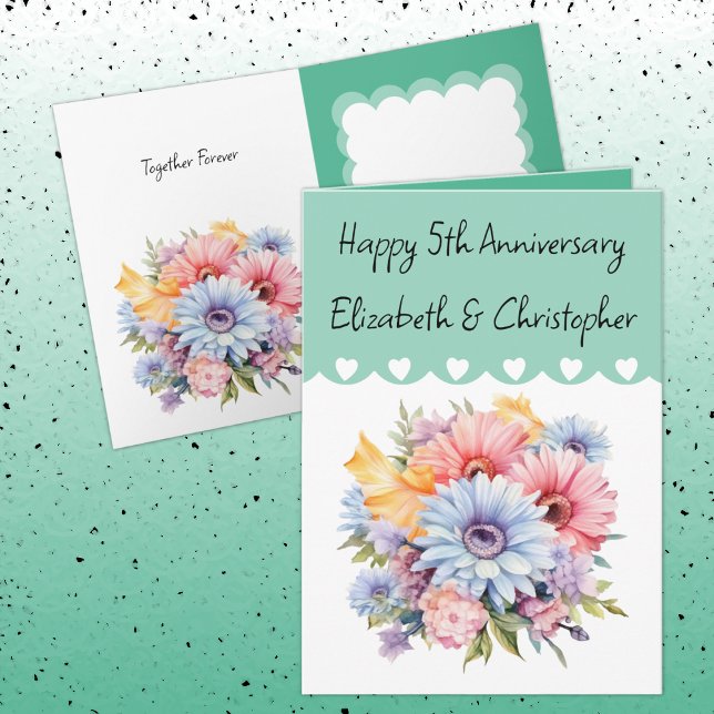 Happy 5th Anniversary flowers green Card (Creator Uploaded)