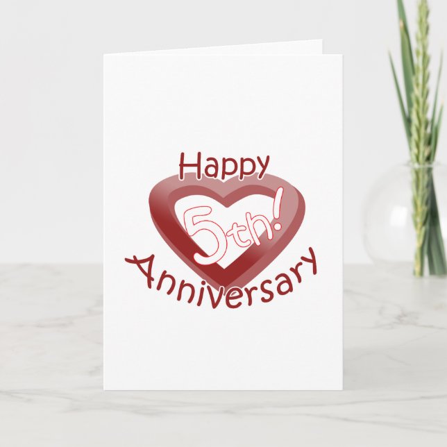"Happy 5th Anniversary" Heart design Card (Front)