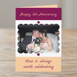 Happy 5th Anniversary photo maroon Card
