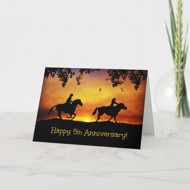 Happy 5th Anniversary Rustic Country Western Card (Front)
